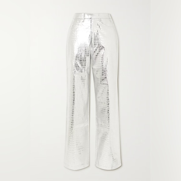 ROTATE Birger Christensen Croc Look Pants Silver - Picture 8 of 9